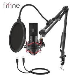 Mikrofone Fifine USB -Gaming -Mikrofon -Set mit flexiblem ARM -Ständer -Pop -Filter -Stecker mit PC Laptop Computer Streaming Podcast Mic T732