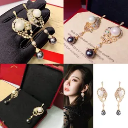 Panther De Jewelry Sexy Stereoscopic SOLEIL Full Diamond Spotted Leopard Ring Fringe Black Pearl Earring Designer Luxury Earring For Womens Ear Pendants