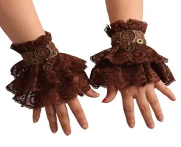 1 pair Women Steampunk Gear Brown Lace Wrist Cuff Vintage Wristbands Party Cosplay Accessory High Qauality8771597