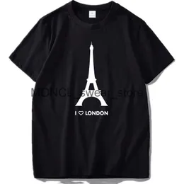 تشييرات الرجال أحب London Eiffel Tower Thirts Thirts Fun Designs Mens Cotton Soft Camiseta Amerives H240408