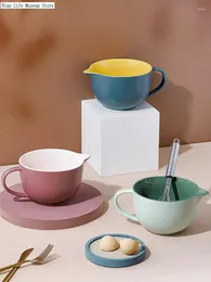 Bowls Nordic Ceramic خلط مع مقبض العجينة وعاء الأسرة السعة الكبيرة سعة البيض مضرب الكأس الاضطراب أدوات المائدة اليومية