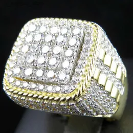 클러스터 반지 Huitan Trendy Hip Hop Rock Men Party Light Gold Color Full Bling Out Cubic Micro Paved CZ Rings Gift Jewelry240408