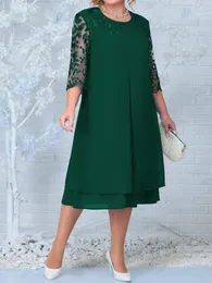 Plusstorleksklänningar för kvinnor 2024 broderi blommor lapptäcke fall bröllop gästklänning grön formell fest promenad kläder kläder