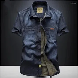 Men's Casual Shirts Thin Summer Denim Shirt Men Short Sleeve Mens Military Plus Size XXXL 4XL 2024