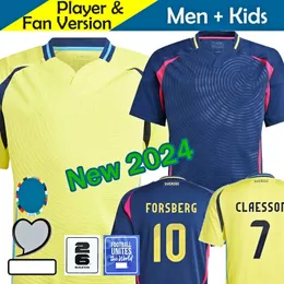 Svezia 2024 Euro Cup Cup Soccer Jersey Ibrahimovic 2025 Scade nazionale svedese 24 25 Kit per bambini della camicia da calcio Messa a casa l'uniforme da uomo blu navy Larsson Forsberg