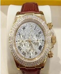 Новый 2015 новый роскошный 18K Rose Gold Pave Diamond Dial 116509 Автоматические мужские часы кожаные ремешки Men039S Sport WR6161857