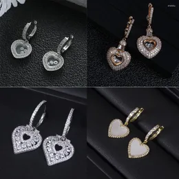 Hoop Earrings 18K Real Gold Plating Luxury Copper Inlaid Zircon Heart Elegant Sweet Women's Korean Jewelry