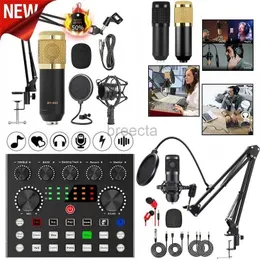 Mikrofone Neue BM800 -Mikrofon -Kits mit Live -Soundkarte (optional) Suspensionsschere Armshock Mount und Filter für die Studioaufnahme 240408