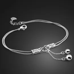 Fashion Cute Girl Bell Anklets Women Solid 925 Sterling Silver Snake Chain Anklets Contratto a doppio gioielli da 27 cm 240408