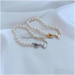 Beaded Designer High Quality Cold Breeze Artificial Knotting Fresh Pearl Heart Opening Gold-Plated Western Empress Dowager Temperamen Dhrsq