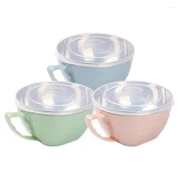 Bowls MultifunctionalWheat Straw With Lid Bowl Spoon Fork Chopsticks Eating Dinnerware Set Anti- Tazones Microwavable