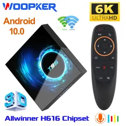 Kutu Woopker T95 Akıllı TV Kutusu Android 10.0 6K 2.4G 5G WiFi Max 128G 3D Ses Kontrolü 16G 32GB 64GB 4K H616 Dört Çekirdek Settop