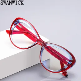 Solglasögon Swanwick TR90 Glasögon Anti Blue Light Female CP Acetat Cat Eye Frame Women Black Transparent Clear Lens Accessories