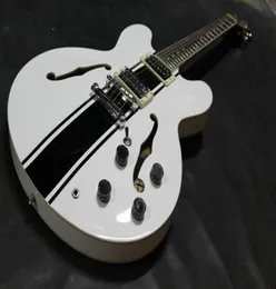 Custom Shop ES 333 Tom Delonge Signature Semi Hollow Body White Black Stripe Jazz Electric Guitar Double F Holes Dot Inlay Grove9271274