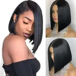 Wig Short Bob Straight 13x4 Lace Front Wig Human Hair Wigs para mulheres negras pré -arrancadas perucas da peruca frontal transparente