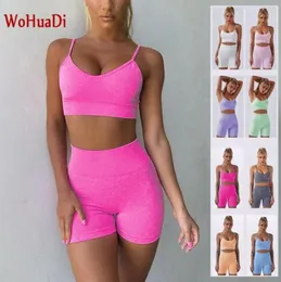 Yoga -Outfit Wohuadi 2021 Seamless Fitnessstudio Set Hosen Sport BH Leggings Trainingshorts Sportswear Fitness Sportwear Frauen Kleidung PUS2914864