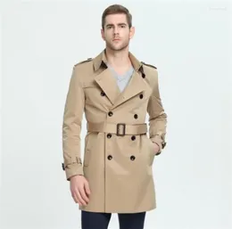 Men039s Trench Coats Business Casual Middlth Windbreaker Khaki Youth Slim Autumn and Winter Jaqueta Masculina Black Will228628270