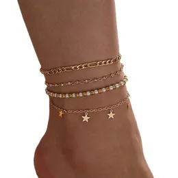 Cavigliere per perline per donne ad Charms Star Gold Color Letre Feet Metain Gioielli Summer Jewelry Accessori 4pcSset 240408