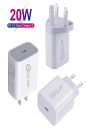 20W PD USB WALL CARREGERS PONTENHA ADAPTADOR RÁPIDO ADAPTOR Tipo C Plugue Carregamento rápido para iPhone 12 11 Pro Max3530212