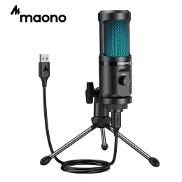 الميكروفونات Maono Gaming USB Microphone سطح المكتب المكثف بودكاست ميكروفونات دفق البث مع ضوء التنفس PM461TR RGB