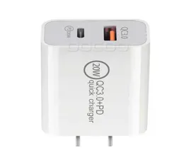 Caricatore a parete pd universale da 18W da 20W PD Adattatore di alimentazione rapida Tipo C USB US UK UE AU Plug Chargers per telefoni cellulari con al dettaglio PackA1502198