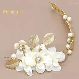 Hårklämmor Barrettes Shining U White Flower Gold Color Leaves Bridal Hairbands Accessory Spring Drop Delivery Jewets Hairjewelry Otzfu