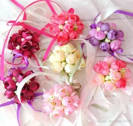 20pcslot Bride Girl Girl Bridesmaid Wedding Hand Corsage Corsage Regolabile Braccialetti di rose Flow Flower Flower Greath 66683215