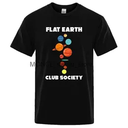 Męskie koszulki Flat Earth Club Society wydrukowane męskie T-shirt moda wygodne ubranie luźne oddychające koszulki Man krótkie rękawy H240408