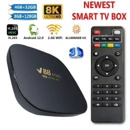 Box New V88 Mini Smart TV Box Android 12 Allwinner H3 Quad Core 2.4g Wi -Fi 8K SET Top Box 8 ГБ+128 ГБ Media Player H.265 Home Theatre