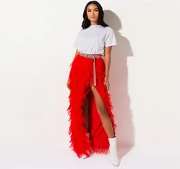 High Street Red Ruffles Triered Tulle Women Saias Late