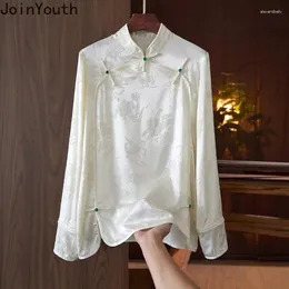 Frauenblusen Camisas de Mujer Vintage Bluse für Frauen stehen Hals Langarm Jacquard Lose Hemden Chinesische Stil Tops weiblich 27n331
