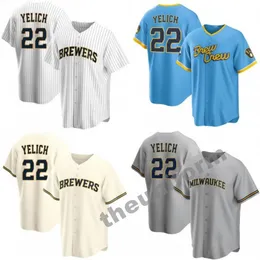 Rozmiar mężczyzn S-3xl Milwaukee 22 Christian Yelich Baseball Jersey Brewers zszyte