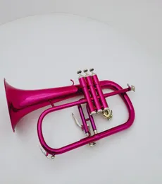 Högkvalitativ BB -melodi Flugelhorn Pink Gloss Lacquer Brass Bell Musical Instrument Professional With Case Accessories8312966