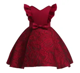 Elegant Kids Girls Sleveless Jacquard Pattern Bow Princess Dresses for Christmas Wedding Birthday Dress Prom Ball Gown Occasion Dr7859437