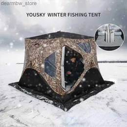 Tents and Shelters YOUSKY Outdoor Ice Fishing Tent Thickened Cotton Winter Tent Snow-proof 3-4 Person Fishing Tent with Chimney Mouth L48