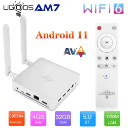 Kutu Ugoos AM7 TV Kutusu Android 11 Amlogic S905X4 DDR4 4GB RAM 32GB ROM Desteği Av1 Cec HDR 5G WiFi6 1000m BT5.0 3*USB3.0 Ott 4K TVBox