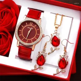 Relógios de pulso 4pcs Conjunto mulheres assistem luxuoso relógio feminino Relógio Round Round Dial Fashion Wrist Watch Watch Relogio feminino