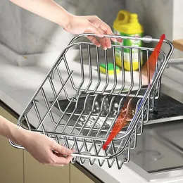 Justerbar skåltorkningsställ Rostfritt stål Disken Drain Drainer Frukt Vegeter Drainer Kitchen diskbänk Hållar lagringsställ 240407