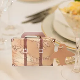 Present Wrap Vintage Paper Boxes Wedding Favor Mini Suitcase Box For Decorations Travel Temed Parties 50st Kraft