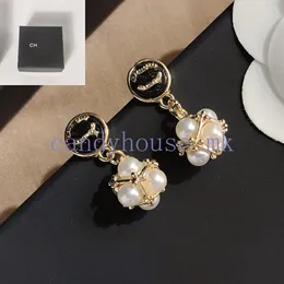 Euro-amerikansk stildesigner örhängen diamantbrev Pearl Eartrop Brand Rostfritt stål 925 Silver Crystal Earring Men Women Wedding Birthday Present With Box