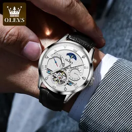 Olevs 6652 Trend Multi Functional Watch OEM Factory Design personalizzato Logo Casual in pelle Casual Orologio da uomo Automatico Meccanico Luxuria Orologio