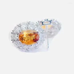 Studörhängen per smycken Natural Real Yellow Citrine Earring Luxury Style 1.3ct 2st Gemstone 925 Sterling Silver Fine L24382