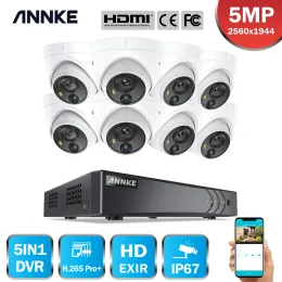 System Annke 8ch 5MP Lite Video Security System 5in1 H.265+ DVR med 8x 5MP Dome Outdoor Weatherproof PIR Cameras Surveillance CCTV Kit