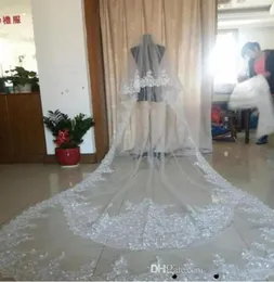 Selling Luxury Real Image Wedding Veils Three Meters Long Veils Lace Applique Crystals Two Layers Cathedral Length Cheap Brida6958872