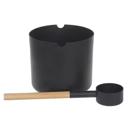 Bahçe sauna kovası ladle taşınabilir kova ve kepçe seti alüminyum 7 litre sauna aksesuarları, tek kişi için ahşap saplı spa ile