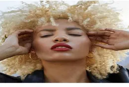 Blond Virgin Humain Afro Puff Curly Hair Kucykorpiei
