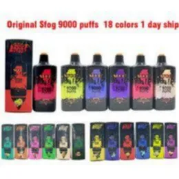 Tek Kullanımlık Vape Kalem Duman Mağazası Örgü Bobinler Tek Kullanımlık Buharlaştırıcı Orijinal% 100 SFOG 9000 Puflar 1000mAh 14ml 10 Flavors