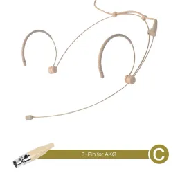 Microfones Double Earhook Headset Mic Bege Microfone de 3,5 mm de 3 pinos de 4 pinos XLR para casas de palco de palestrantes