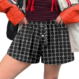 Frauen Shorts Women Boxer Nachtwäsche süße weiche elastische Taille Plaid -Druckknopf vordere Pyjama Bottoms Kordelstringhose