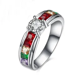 Wholemen and Women Rainbow Ring Zircon Österrikiska Crystal Rainbow Gay Pride Ring Fine Jewelry5768732